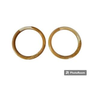 Vintage Pair Khaki White Swirl Plastic Bangle Bracelets Larger Size 3.25" Center